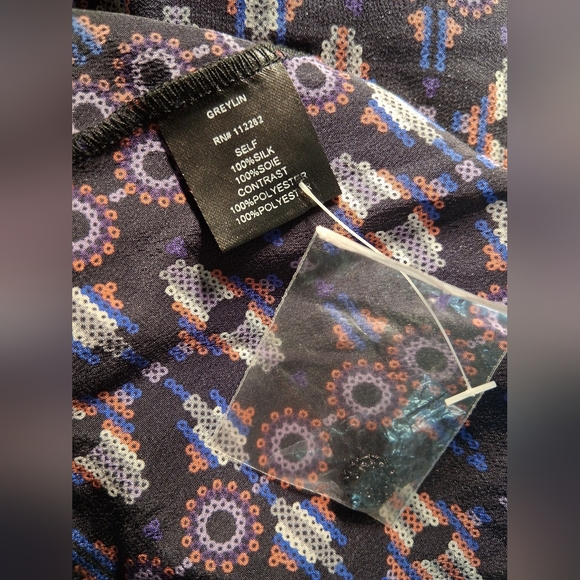 Greylin Blue Tan Silk Geometric Print Dress Size -L - Picture 3 of 11